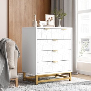 White Dresser for Bedroom, 5 Drawer Dresser with Metal Legs, Modern Chest Organizer with Wide Storage for Bedroom, Living Room, Entryway - 1 of 4