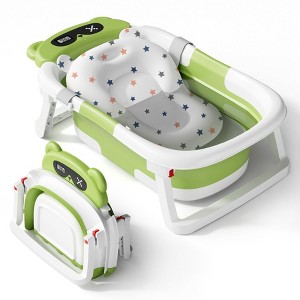 BabyBond Collapsible Baby Bathtub for Infants and Toddlers with Thermometer& 1 Soft Floating Cushion Portable Travel Baby Tub - 1 of 4