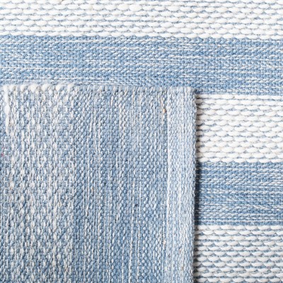 Ivory and Blue Striped Wool-Cotton 3' x 5' Area Rug