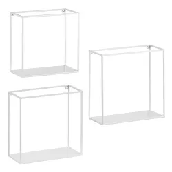 mDesign Metal Floating Wall Mount Square Box Display Frames, Set of 3, White