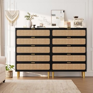 DobleePy Rattan 5 Drawer Tall Dresser – Deep Storage Chest, Floor Standing Wooden Cabinet for Bedroom, Closet, Living Room - 1 of 4