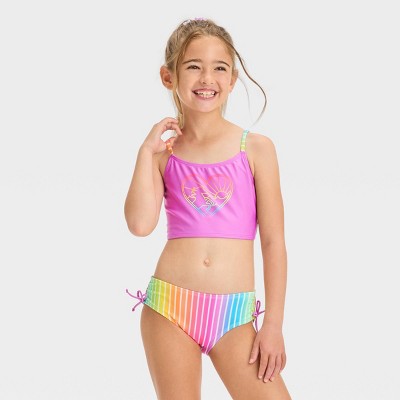 Girls Unicorn Rainbow Heart Printed Midkini Set Cat Jack Xs