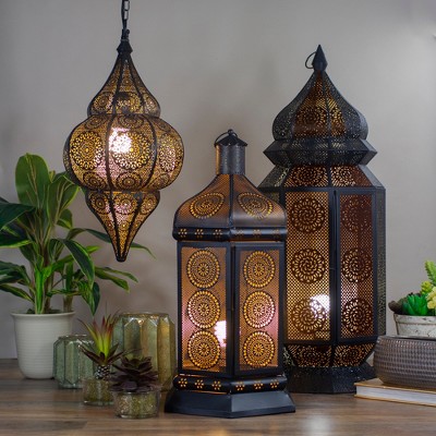 Black and Gold Moroccan Style Lantern Table Lamp