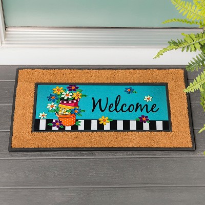 Evergreen Stacked Spring Flower Pots Sassafras Indoor Outdoor Switch Doormat 1'10"x10" Multicolored