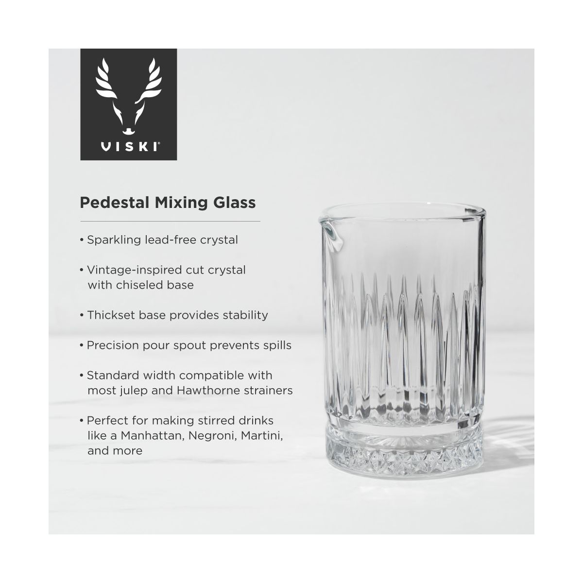 Viski Pedestal Crystal Mixing Glass Perfect for Classic Stirred Drinks, Martini, Rum and Tequila Cocktails, Home Bar, Gifts for Cocktail Lovers, 23 oz - thumbnail 2