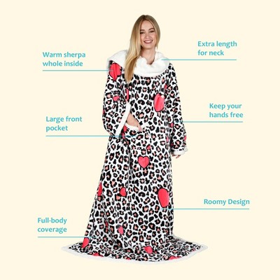 Catalonia Leopard and Heart Sherpa Fleece Wearable Blanket