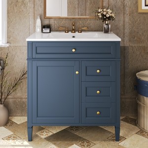 SpassWay 30"L White Modern Bathroom Vanity with Top Sink 2 Drawers Tip Out Storage - 1 of 4