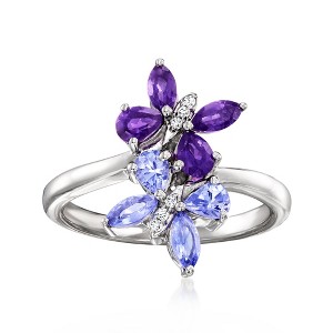 Ross-Simons 0.40 ct. t.w. Amethyst and .40 ct. t.w. Tanzanite Butterfly Ring With White Zircon in Sterling Silver - 1 of 4