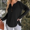 Women's Slub Knit Long Sleeve Henley Tee Top -Cupshe - 2 of 4