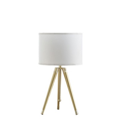 HomeRoots Gold Metal Adjustable Height Tripod Table Lamp With White Drum Shade