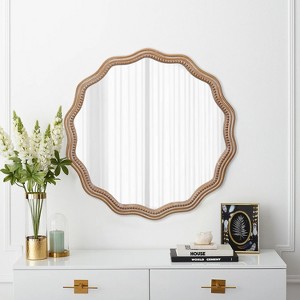 Wood Mirror, 24 Inch Wave Round Rustic Farmhouse Nature Wooden Circle Boho Mirror - 1 of 4