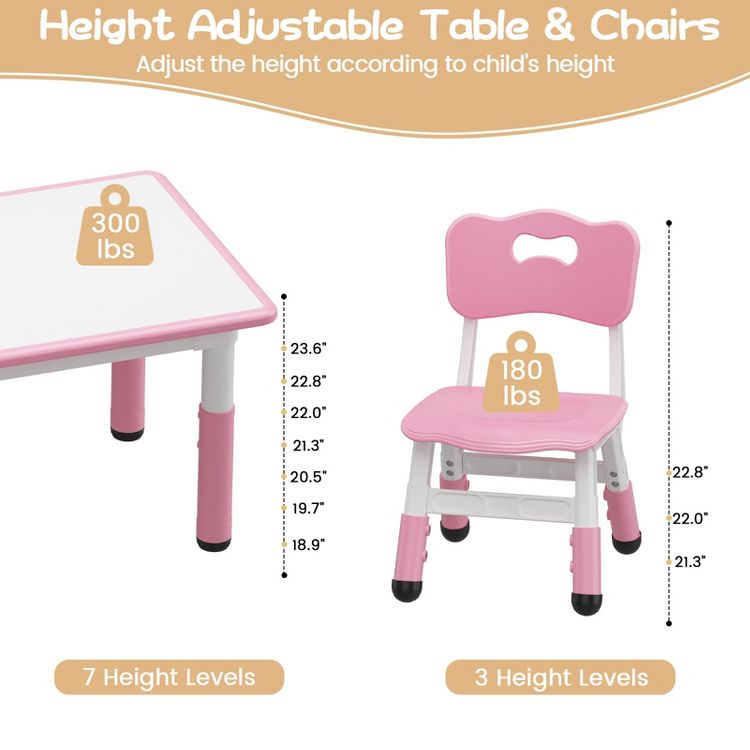 Children's table with 6 chairs, height-adjustable table set for ...