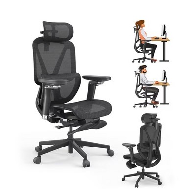 Dsvimoy Task and Office Chair Ergonomic Office Chair with Adaptive Lumbar Support and Retractable Footrest for Office, Black, 30.7"*15.7"*23.23"