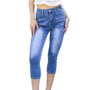 Anna-Kaci Women's Slim Fit Capris Boyfriend Jeans - 1 of 4