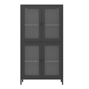 Maliang Classic Metal Storage Cabinet, Display Cabinet with 4 Glass Doors & 4 Shelves - Black - 1 of 4
