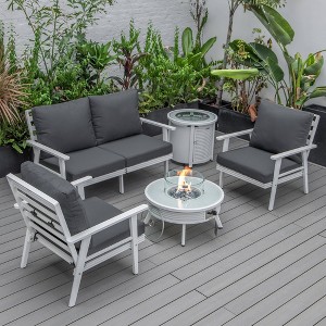 LeisureMod Walbrooke 4-Piece Modern White Patio Conversation Set with Slats Design Square Fire Pit & Tank Holder, Sectional Seat for Outdoor Spaces - 1 of 4