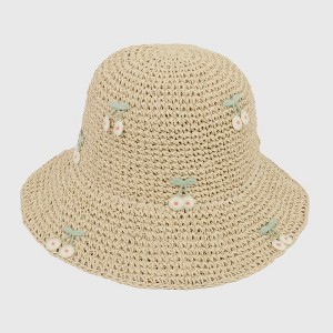 Anna-Kaci Women's Straw Bucket Hat with Cherry Embellishments - 1 of 4