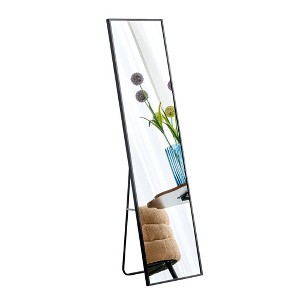 FURNIinspire Full Length Mirrors Floor Standing Wall Mirror, Bedroom Foyer Clothing Store Wall Mounted Mirror, Square Black 20"*1"*63" - 1 of 4