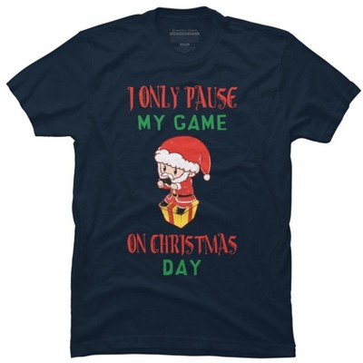 Men's Design By Humans Christmas Gamer Gift Santa Playing Video Games By rawresh6 T-Shirt