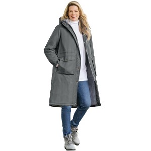 Woman Within Women's Plus Size Mid-Length Microfiber Parka - 1 of 4