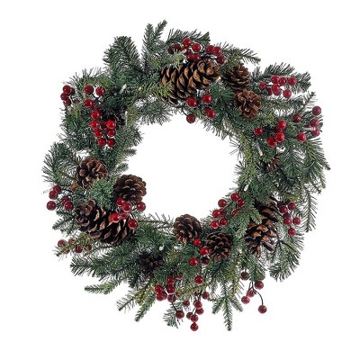 Kurt Adler 18" Battery-Operated Red Berry Pinecone LED Wreath