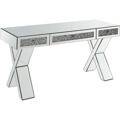 Noralie Criss Crossed Legs Writing Desk Clear Glass/Mirrored/Faux Diamonds - Acme Furniture