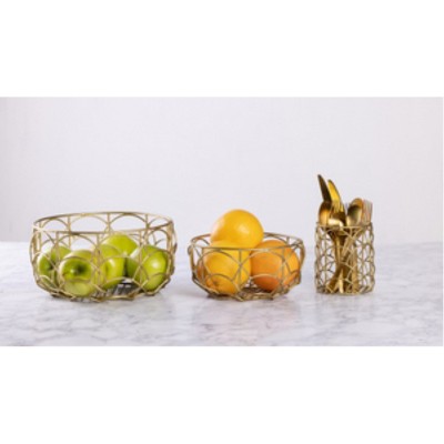 VIP Metal 10 in. Gold Baskets Set of 3