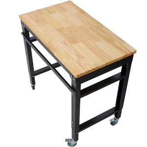 Steel Workbench with Rubber Wood Top and Adjustable Height and Rolling Wheels - 1 of 4