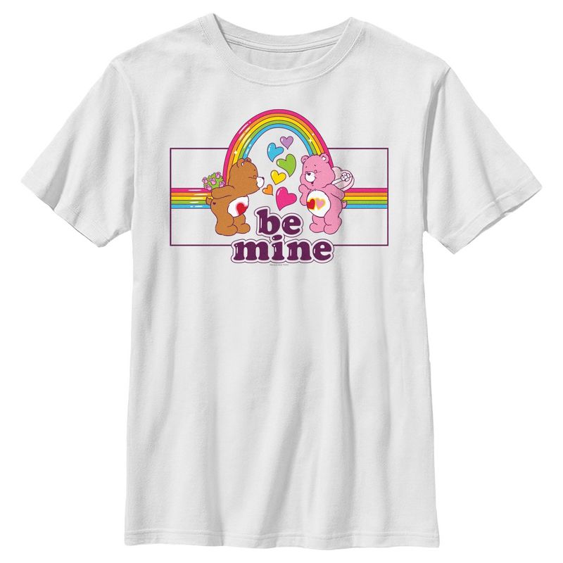 Boy's Care Bears Valentine's Day Tenderheart Bear and Love-a-Lot Bear Be Mine Rainbow T-Shirt, 1 of 5