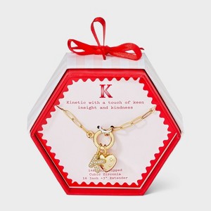 14K Gold Dipped Cubic Zirconia Puffy Heart Charm Initial Necklace - A New Day™ Gold - 1 of 4