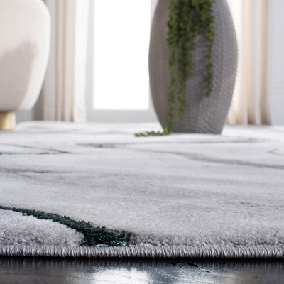 Grey and Green Abstract Hand-knotted Synthetic Area Rug