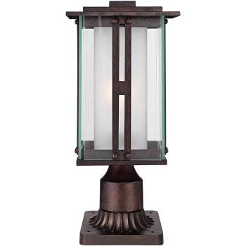 Franklin Iron Works Rustic Industrial Outdoor Post Light with Pier Mount Bronze Metal 15 3/4" Clear Frosted Glass for Exterior Deck House Porch Yard