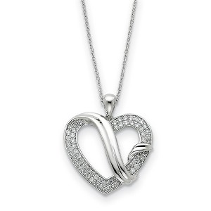 Black Bow Jewelry Rhodium Plated Sterling Silver & CZ, Forever Grateful Heart Necklace - 1 of 4
