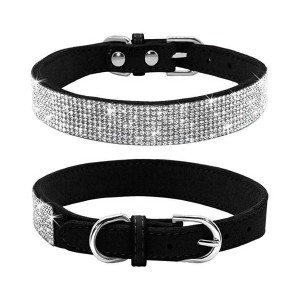 Bellura Pet - Leather Pet Collar with Rhinestone Crystal - Black - 1 of 4
