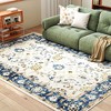 HOMCOM Machine Washable Area Rug 8x10, Non-Slip Boho Floral Print Floor Carpet for Living Room, Bedroom, Dining Room, Blue - 2 of 4