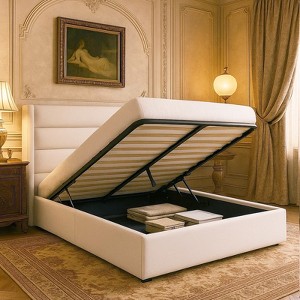 Velvet Upholstered Bed with Lift Up Storage, Wingback Platform Bed Frame, No Box Spring Needed - 1 of 4