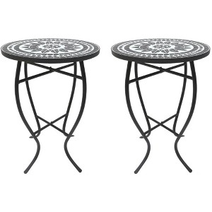 Jiallo Mosaic Art Collection Black Lily Accent Table (Set of 2) - 1 of 2