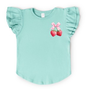 The Juniper Shop Coquette Strawberry Watercolor Flutter Sleeve Tee - 5/6T - Seafoam - 1 of 4