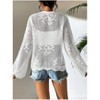 Womens Crochet Lace Cardigan Front Tie Lightweight Cover Ups Long Sleeve Hollow Out Cardigan Beach Cover Ups Crochet Tops for Summer - 2 of 4