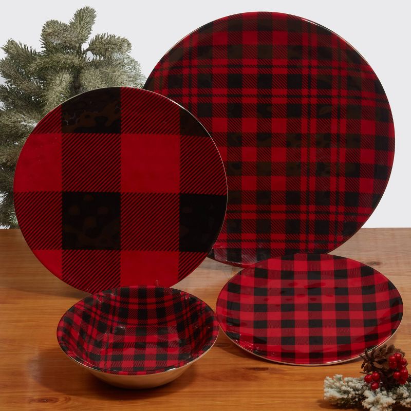 Certified International Set of 6 Red Buffalo Plaid Dinner Plates, 3 of 4