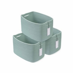 Aoibox Cotton Rope Storage Basket Set Woven Rectangle Decorative Organizer Bins for Clothes Toys Books Towels 3 Pack Green - 1 of 4