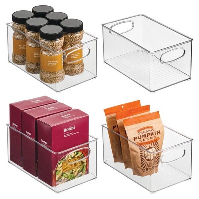 mDesign Plastic Kitchen Pantry Storage Organizer Bin with Handles, 4 Pack, Clear, USA Made