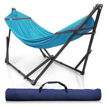 Tranquillo Universal 106.5 Inch Double Hammock Swing with Adjustable Powder-Coated Steel Stand and Carry Bag for Indoor or Outdoor Use, Sky Blue