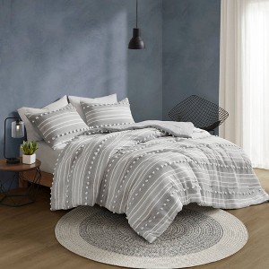 Full/QueenKylar Striped Clipped Jacquard Comforter Set Black - Urban Habitat: Modern Bedding, Polyester Fill - 1 of 4