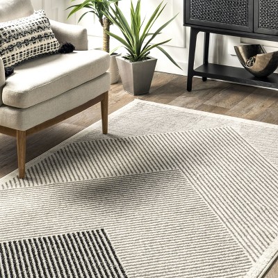 Gray and Ivory Striped Synthetic Area Rug, 3' x 8'