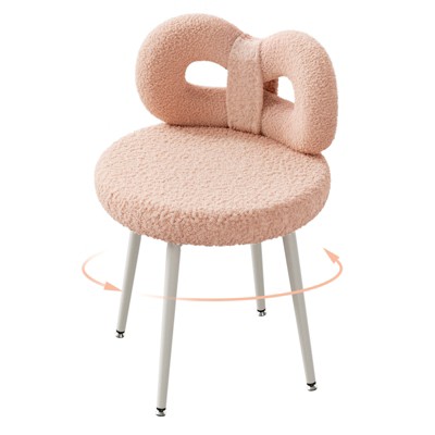 Vanity Chair with Back,Pink Makeup Chair, Swivel Design,No Wheels,Small Upholstered Vanity Chair for Girls with Cute Bow Backrestst for Bedroom