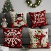 Winter Pillow Covers Cross Snowman Poinsettias Snowflakes Christmas Trees Throw Pillow Cases Set of 4 - 4 of 4