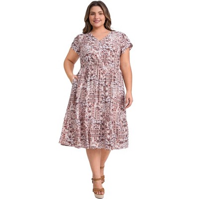 GRACE & GRANDEUR Women's Plus Size Floral Print Button Decor V Neck Flowy Maxi A Line Dresses with Pockets