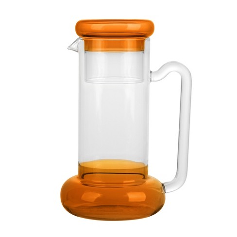 Elle Decor Bedside Water Carafe with Cup Set, Smooth Glass Pitcher and  Ribbed Drinking Glass Doubles as Lid 27-Ounce, Amber