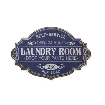 Vintage Metal Laundry Room Wall Sign with Distressed Finish Wall Decal Blue - Storied Home